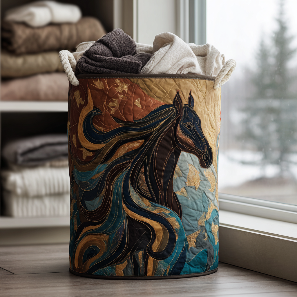 Horse Charm Quilted Laundry Basket Perfect Quilted Laundry Organizer Gift for the Holidays