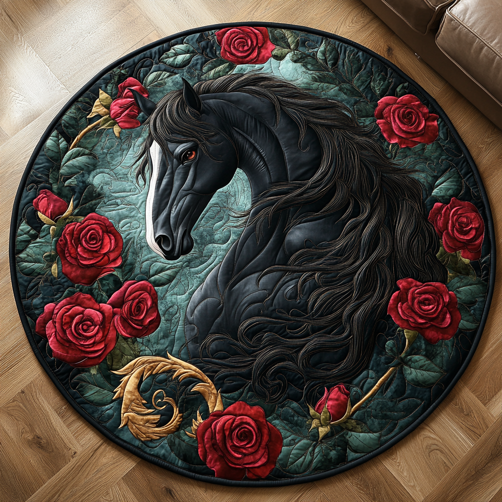 Horse Charm Quilted Round Mat Christmas Entry Way Decor Christmas Gifts For Horse Racing Lovers