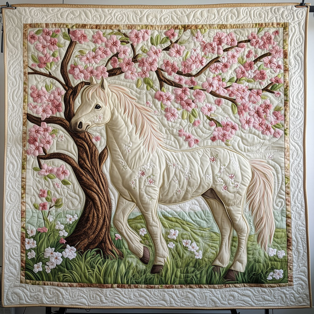 Horse Cherry Blossom Quilt Blanket Throws For Couch Unique Horse Gifts For Ladies