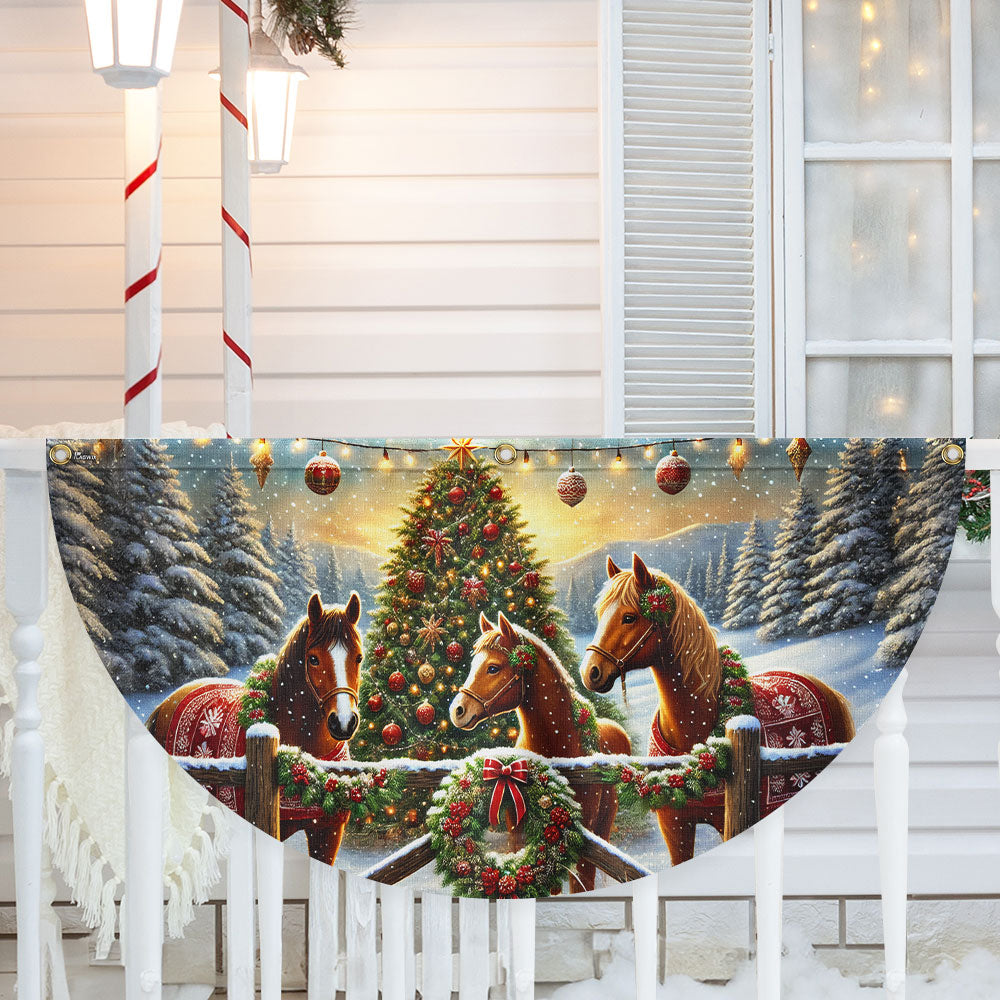 Horse Christmas Farm Non Pleated Fan Flag