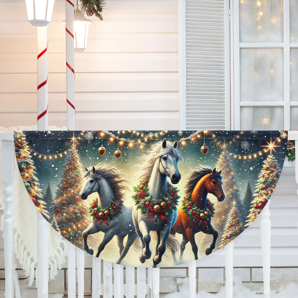 Horse Christmas Non Pleated Fan Flag