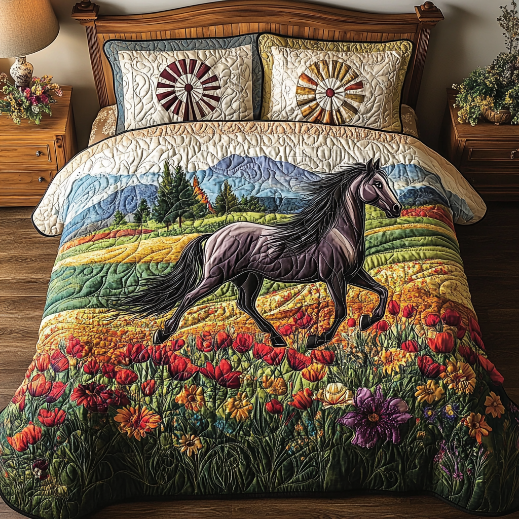 Horse Country Beauty Quilted Bedding Set Cute Bedroom Decor Gifts For Someone Who Likes Horses