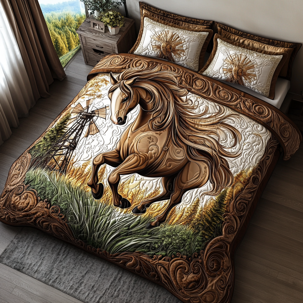 Horse Country Charm Quilted Bedding Set Cute Room Decor Best Gifts Horse Lovers
