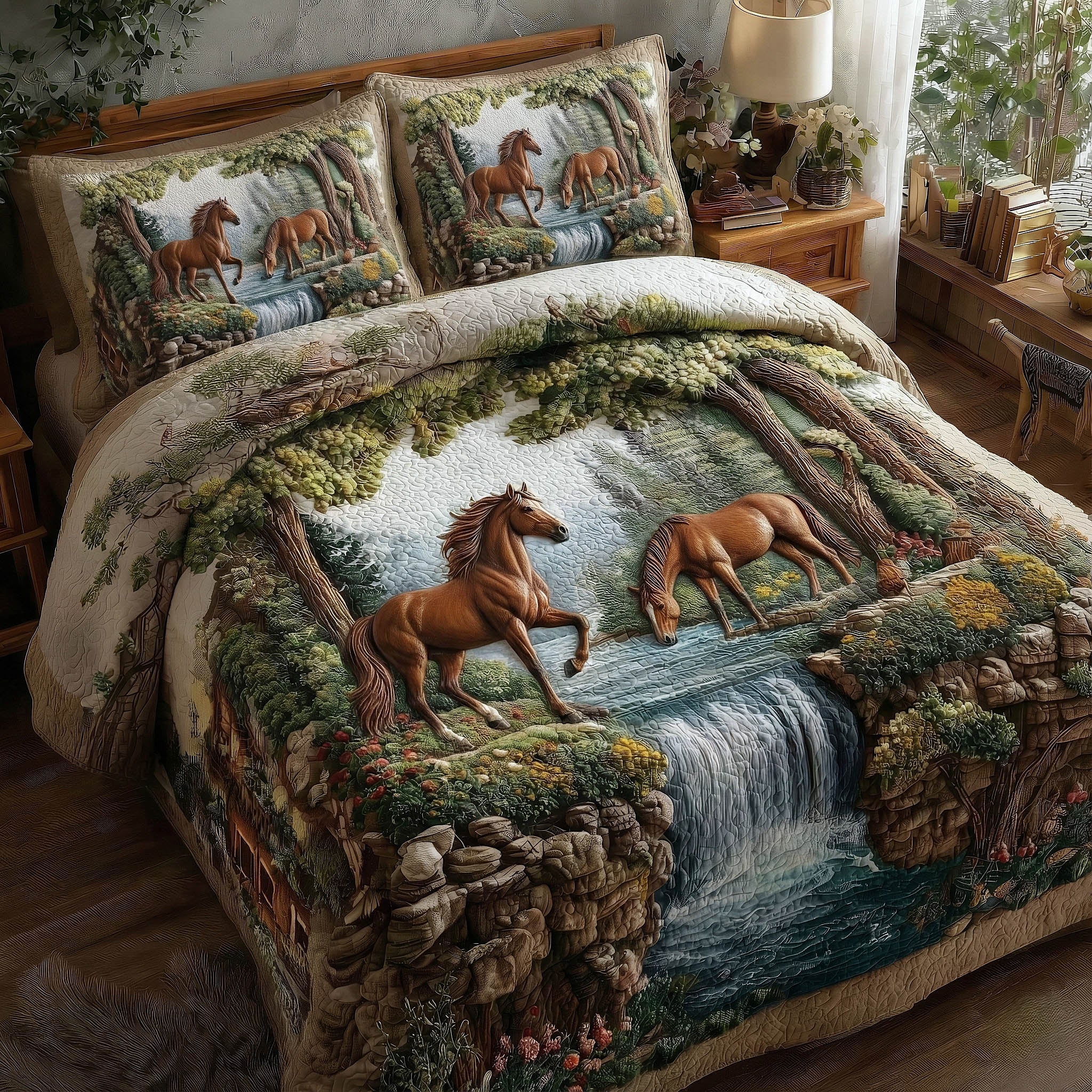 Horse Couple Quilted Bedding Set Romantic Horse Bedroom Decor Best Gift For Horse Lovers
