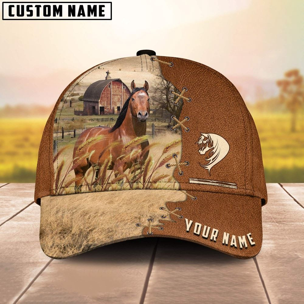 Horse Custom Name Brown Leather Pattern Cap Farm Cap Farmer Baseball Cap Gift For Farmer