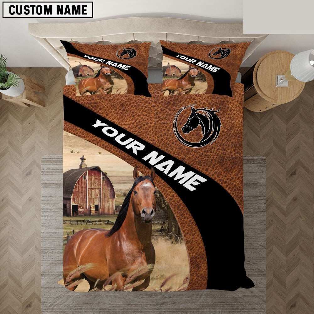 Horse Customized Name Red Barn Bedding Set Anniversary Gifts For Couples