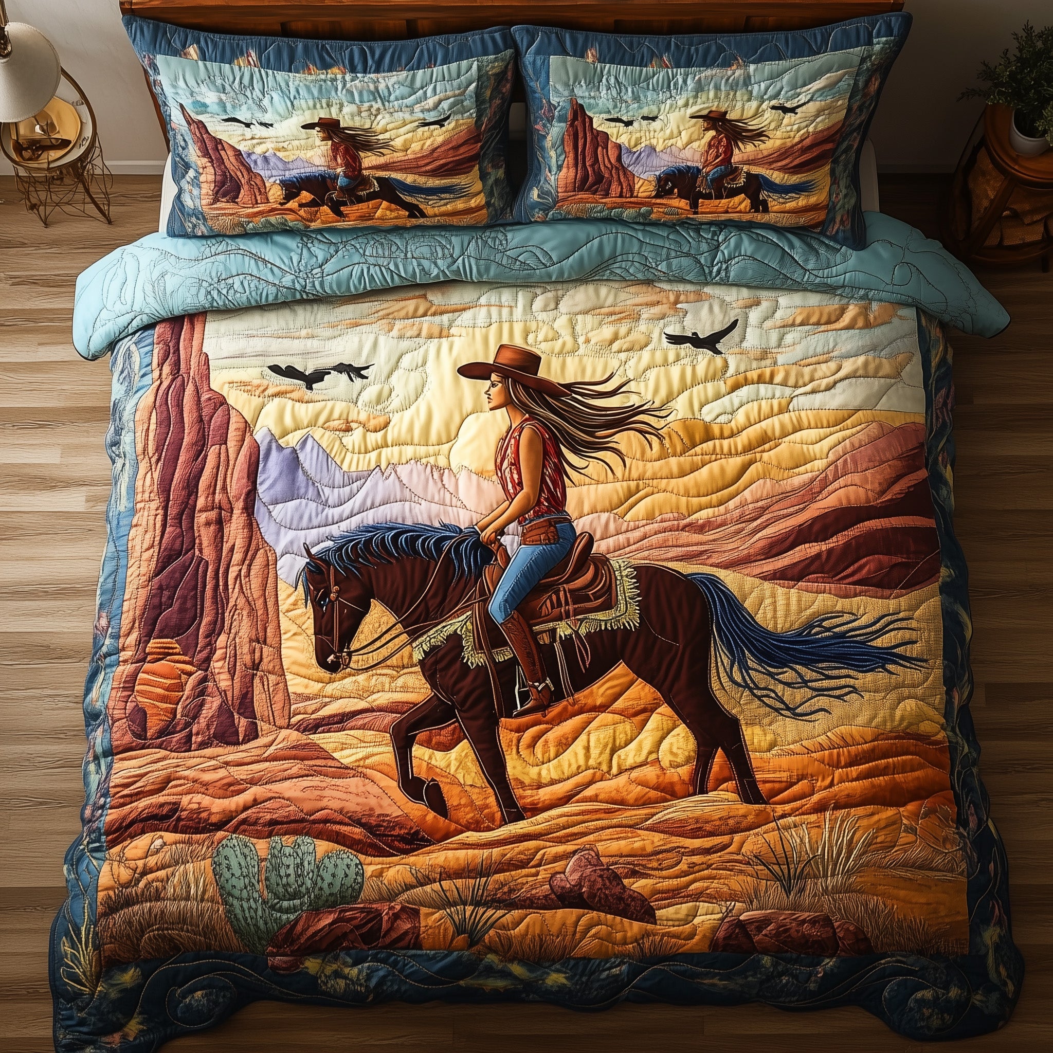 Horse Desert Rider Quilted Bedding Set Duvet Cover Bedspread Gift Ideas For Horse Lovers