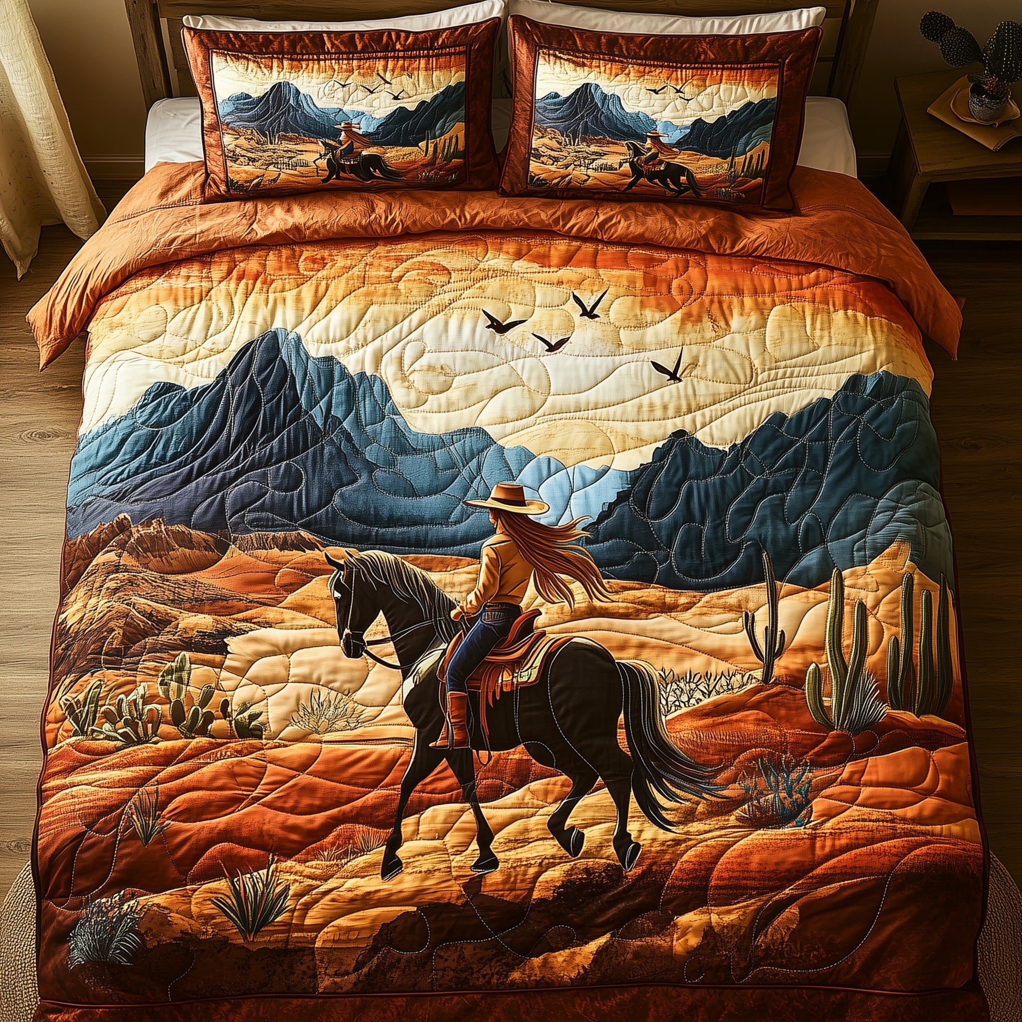 Horse Desert Rider Quilted Bedding Set Duvet Cover Bedspread Gifts For Horsey Ladies