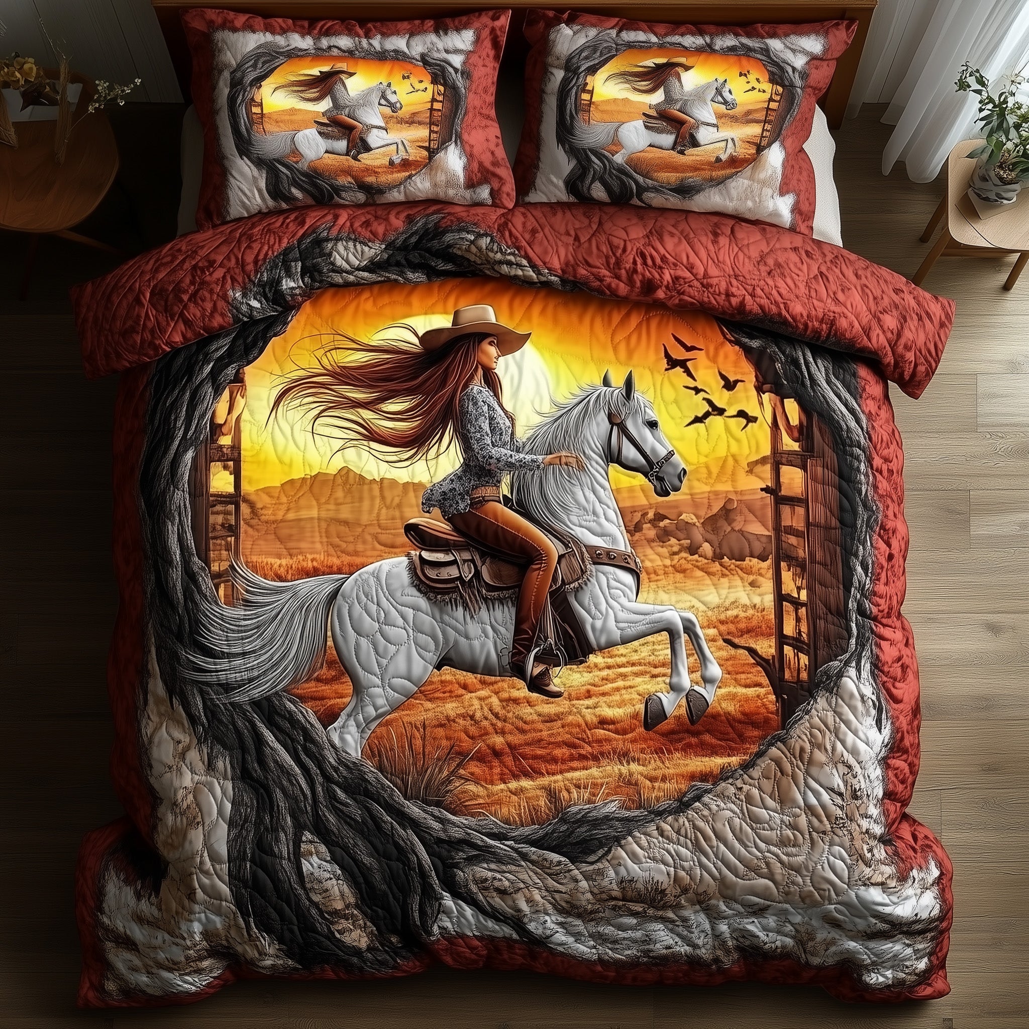 Horse Desert Rider Quilted Bedding Set Duvet Cover Bedspread Horse Gifts For Women
