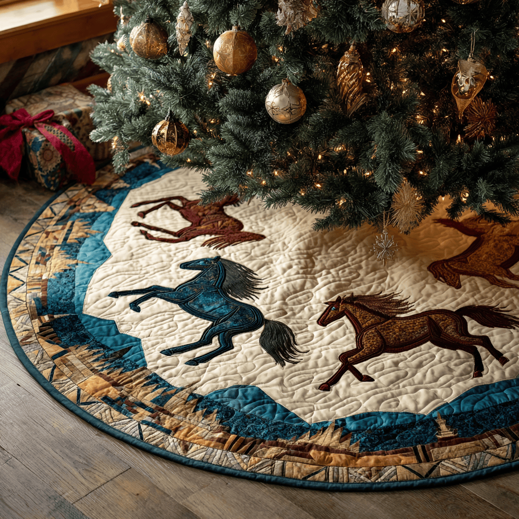 Horse Dream Christmas Quilted Tree Skirt Christmas Tree Decor Xmas Gifts For Horse Lovers