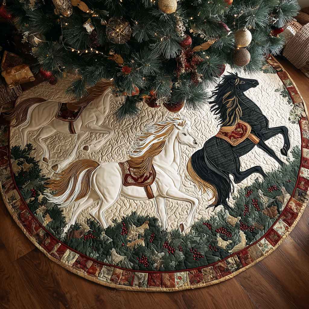 Horse Dream Christmas Quilted Tree Skirt Holiday Decor Christmas Gifts For Horse Owners
