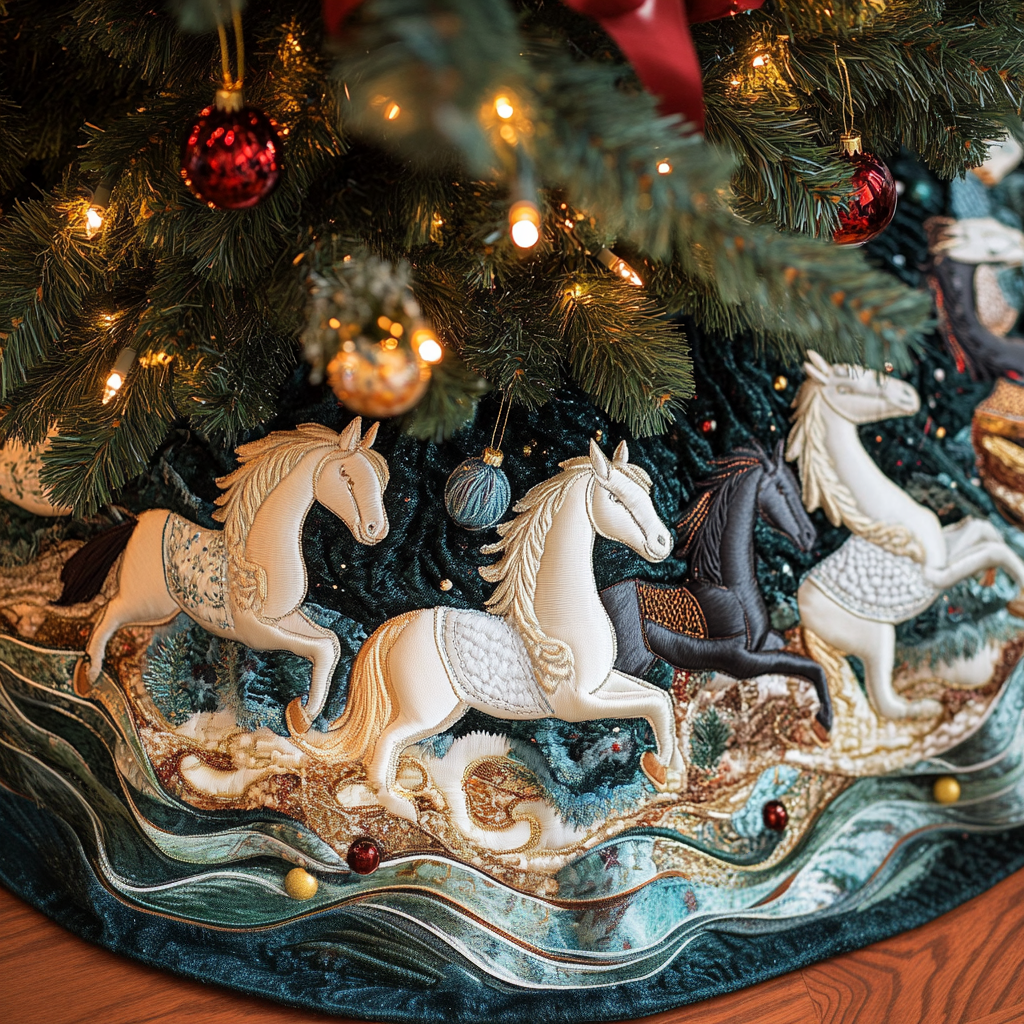 Horse Dream Christmas Quilted Tree Skirt Lovely Gift Merch for a Festive Home