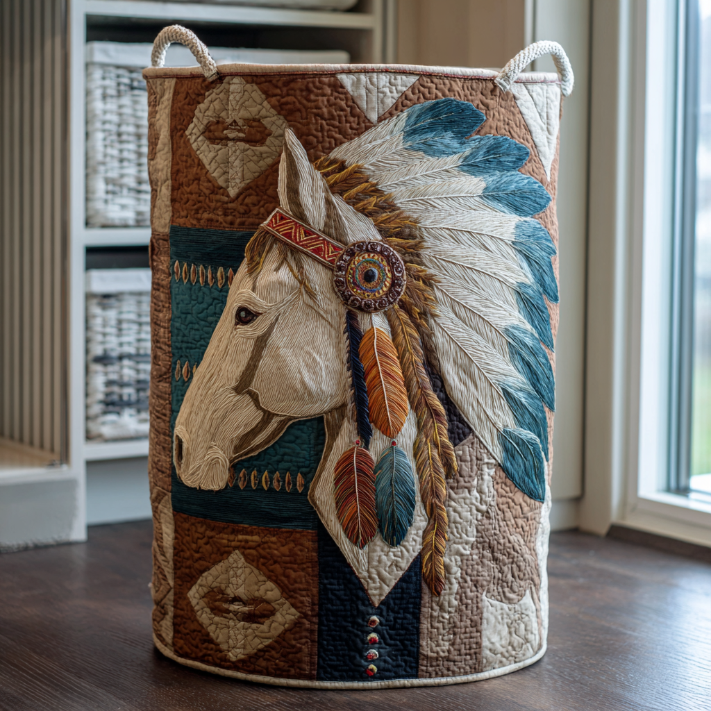 Horse Dream Quilted Laundry Basket Durable Quilted Laundry Basket for Home Organization