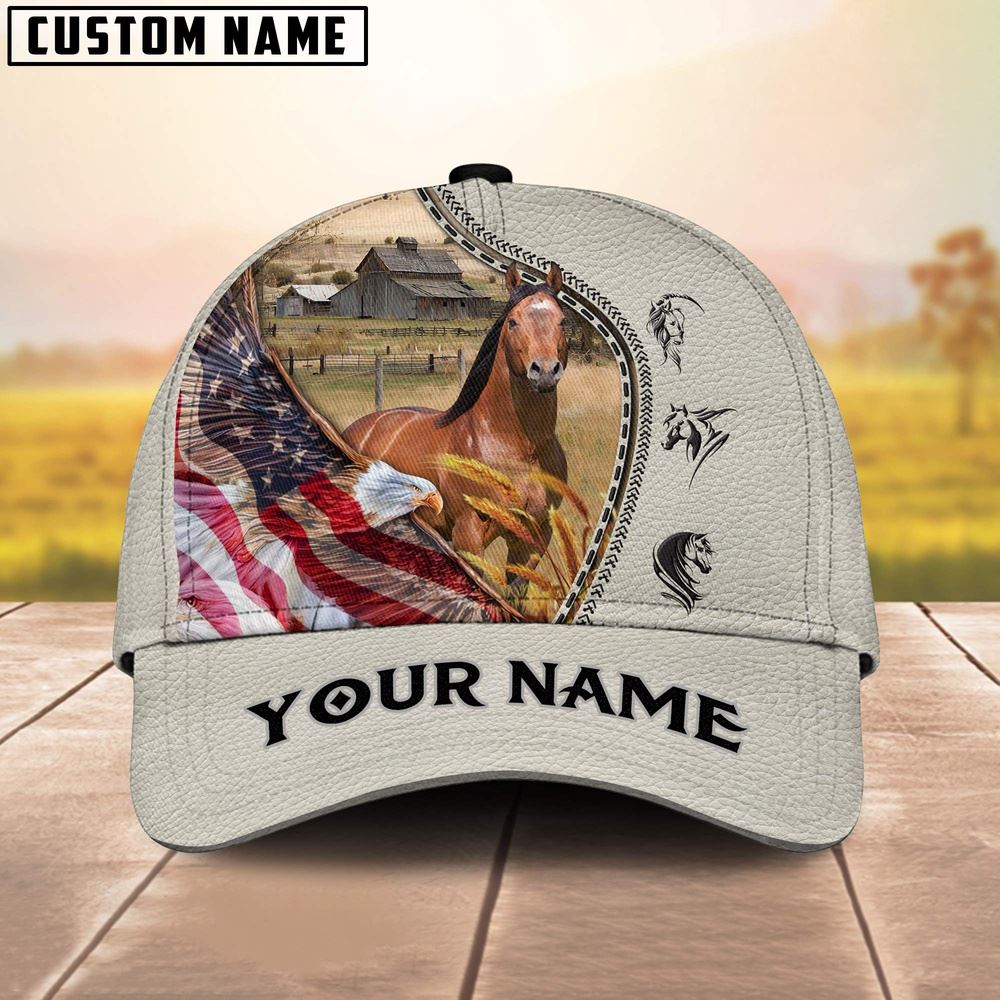 Horse Eagle US Flag Leather Pattern Customized 3D Cap Farm Cap Farmer Baseball Cap Gift For Farmer