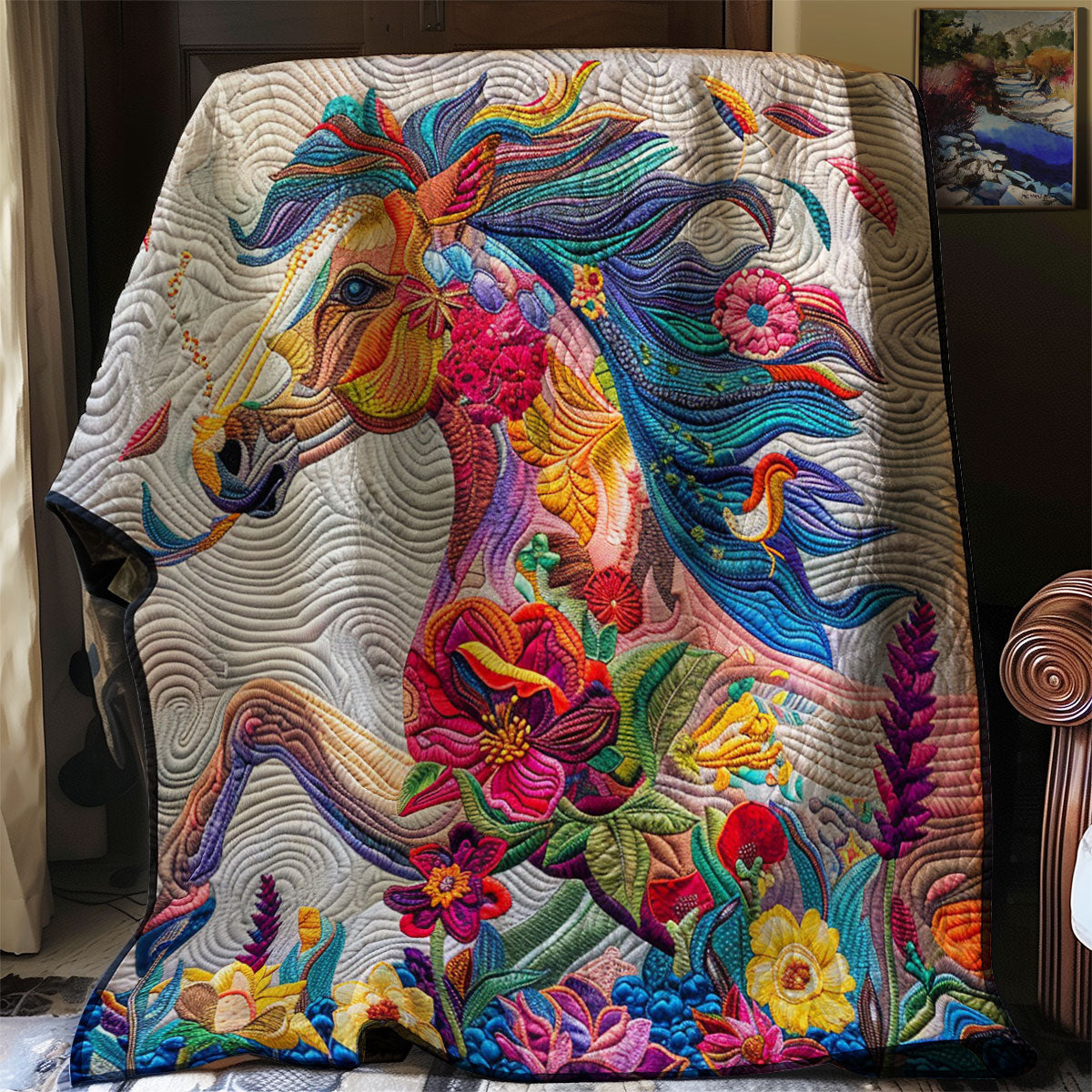 Horse Flowers Quilt Blanket Christmas Blanket Christmas Gifts For Horse Lovers