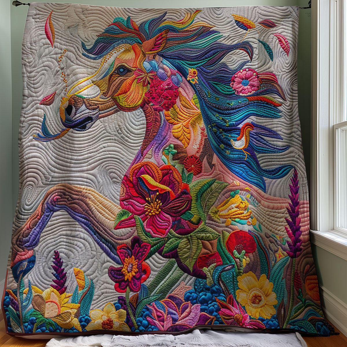 Horse Flowers Quilt Blanket Christmas Blanket Christmas Gifts For Horse Lovers