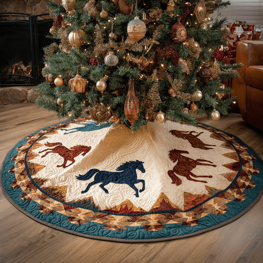 Horse Glory Christmas Quilted Tree Skirt Animal Design Christmas Present For Horse Owners