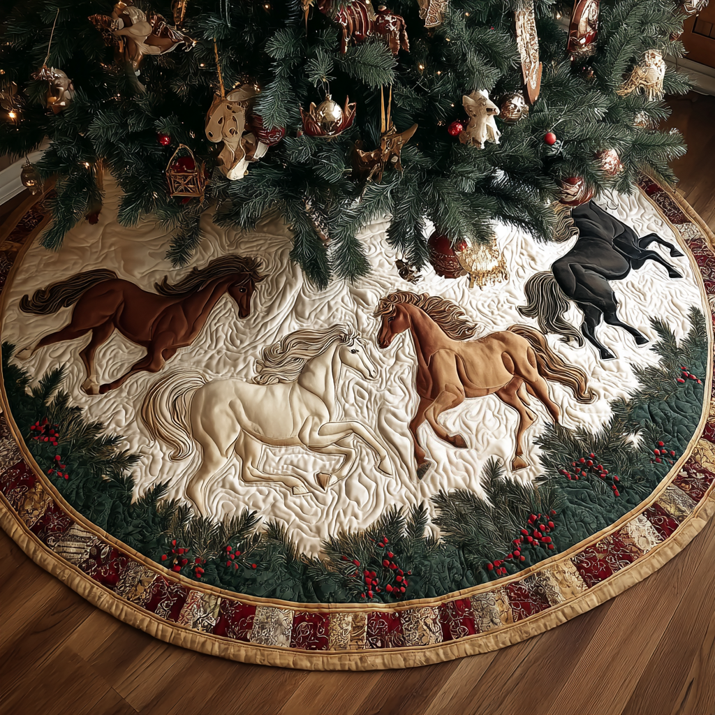 Horse Glory Christmas Quilted Tree Skirt Holiday Decorations Horse Christmas Presents
