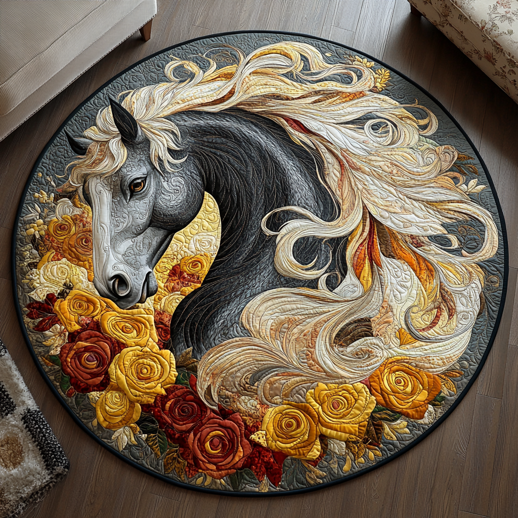 Horse Glory Quilted Round Mat Outdoor Decor Horse Related Christmas Gifts