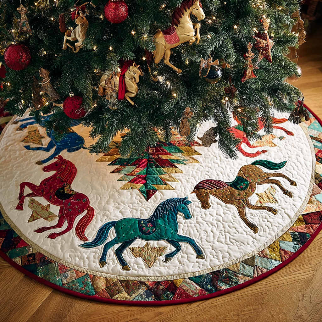 Horse Grace Christmas Quilted Tree Skirt Animal Themed Christmas Gift For Horse Lovers