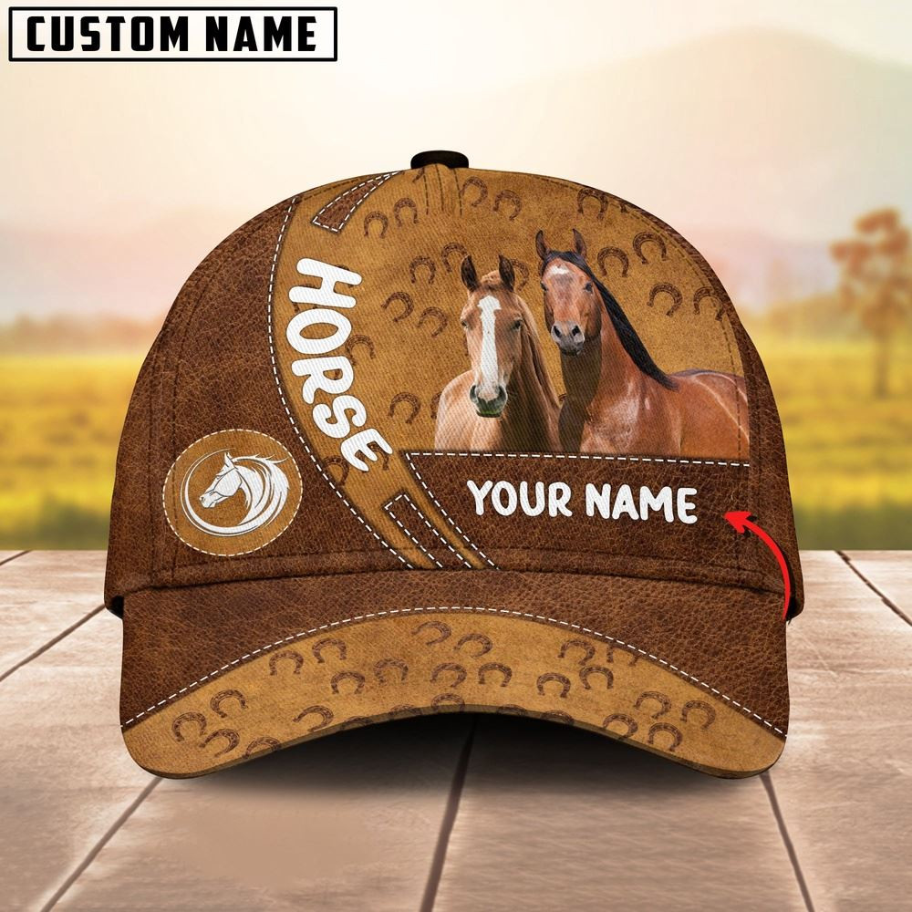 Horse Happiness Brown Yellow Customized Name Cap Farm Cap Farmer Baseball Cap Gift For Farmer