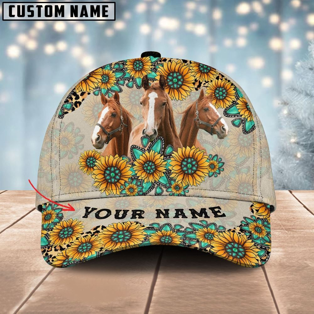 Horse Happiness Sun Flowers Pattern Customized 3D Cap Farm Cap Farmer Baseball Cap Gift For Farmer