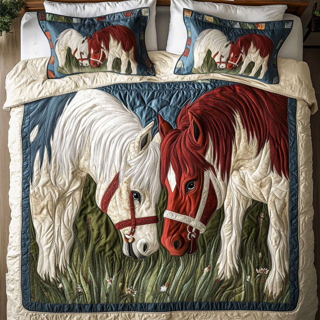 Horse Haven Quilted Bedding Set Bed Decor Valentines Gifts For Horse Lovers