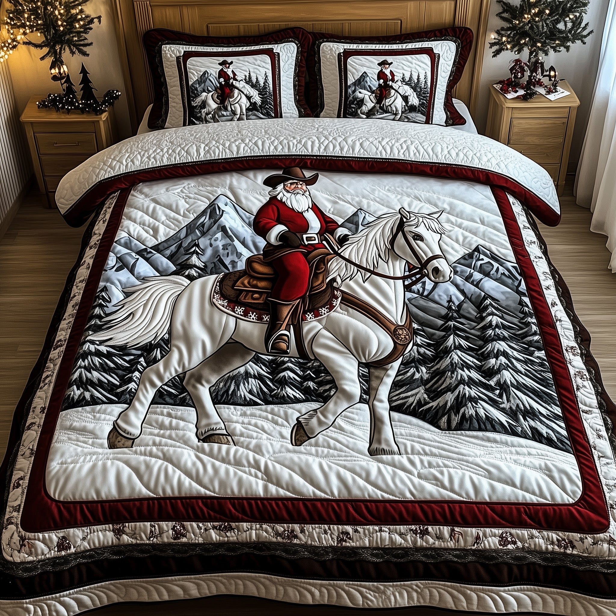Horse Howdy Santa Charm Christmas Quilted Bedding Set Duvet Cover Bedspread Xmas Presents For Cowboy