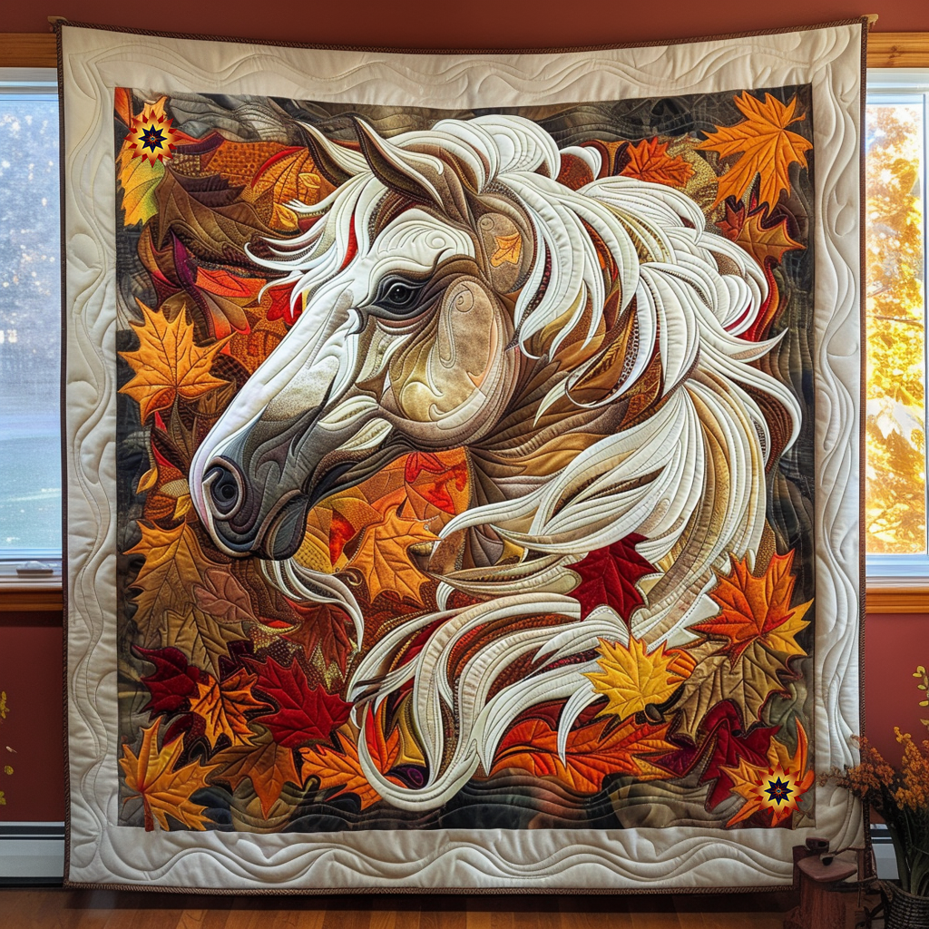 Horse In Fall Holiday Xmas Quilt Blanket Christmas Gift Ideas For Her