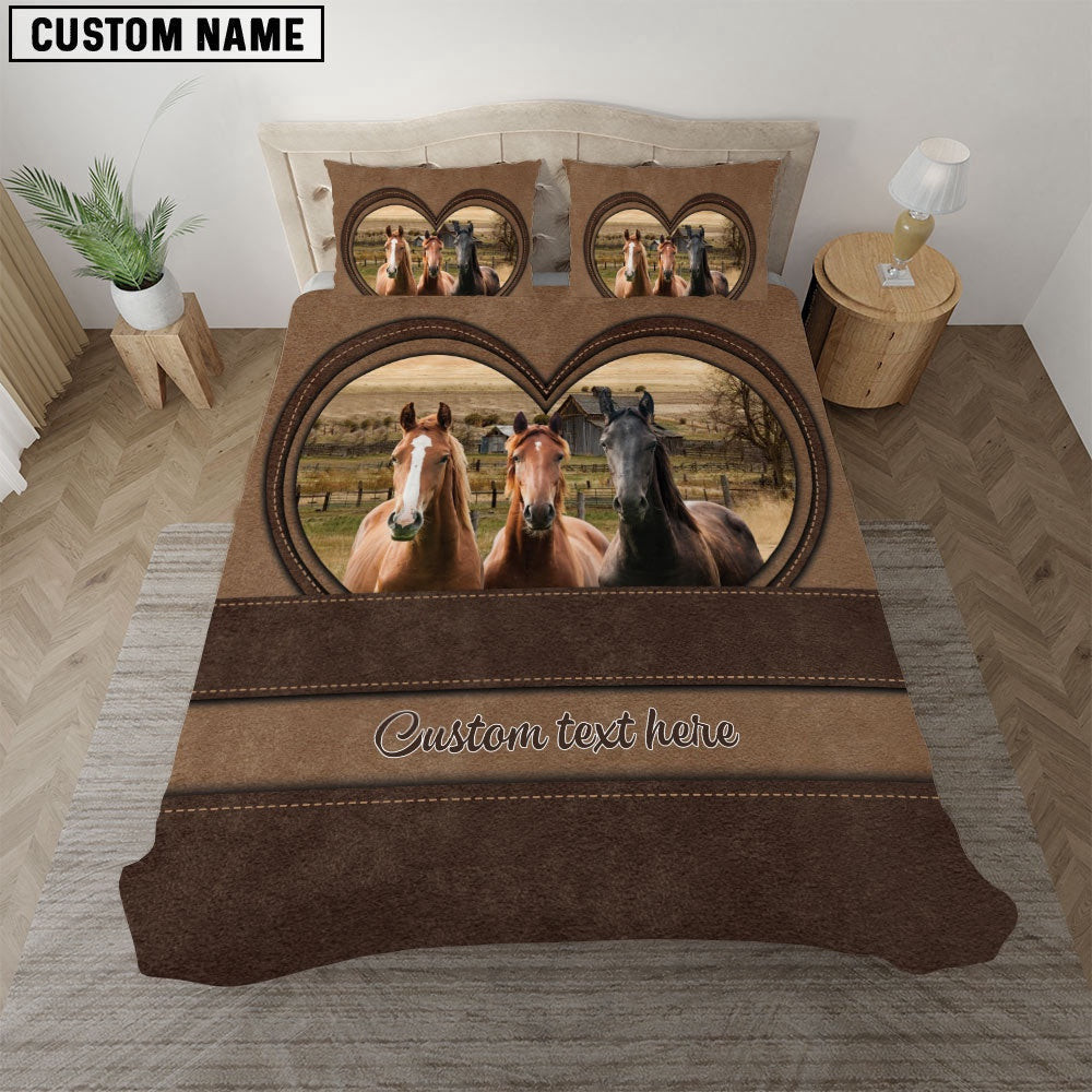 Horse In Heart Custom Name Bedding Set Anniversary Gifts For Couples