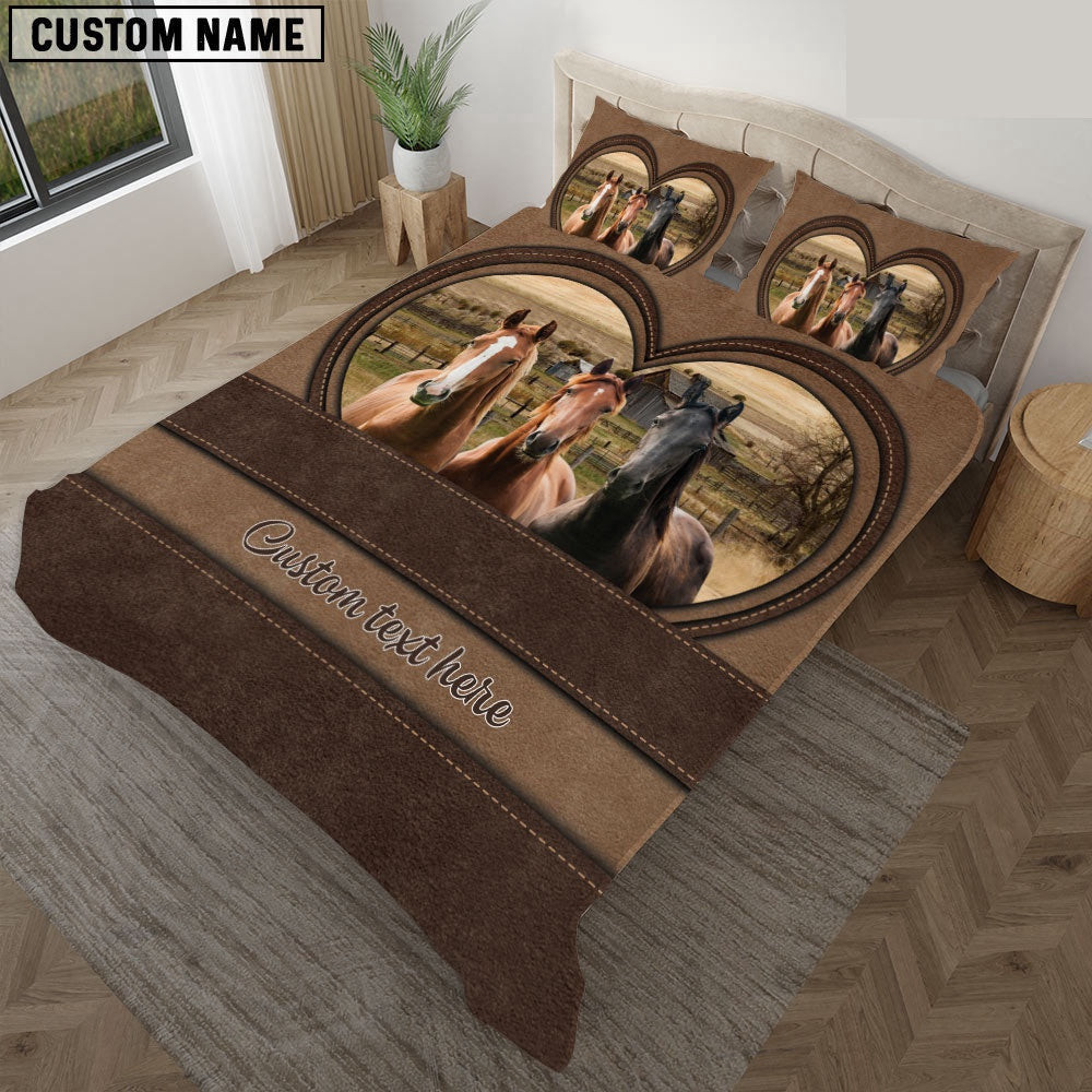 Horse In Heart Custom Name Bedding Set Anniversary Gifts For Couples