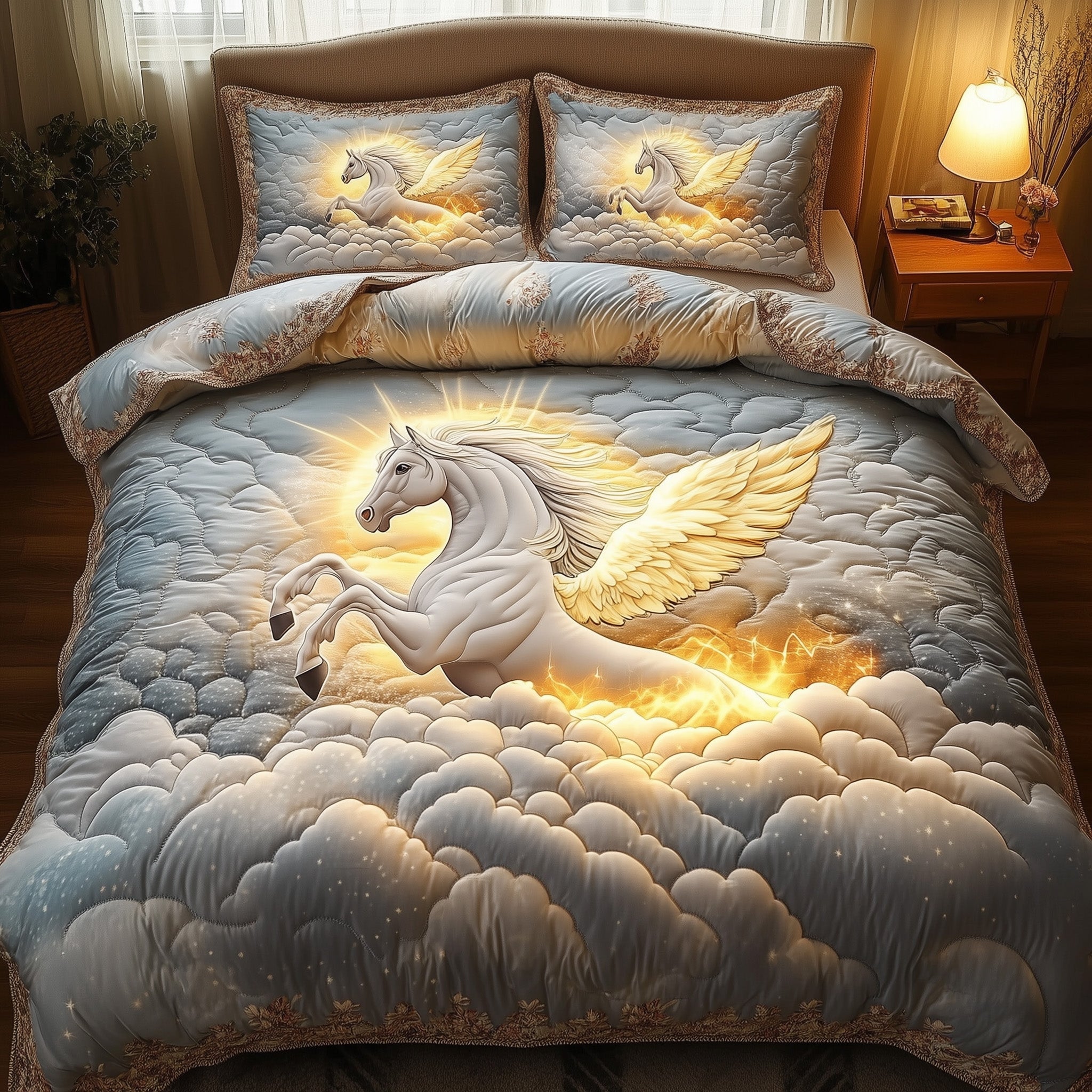 Horse In Heaven Quilted Bedding Set Elegant Bedding