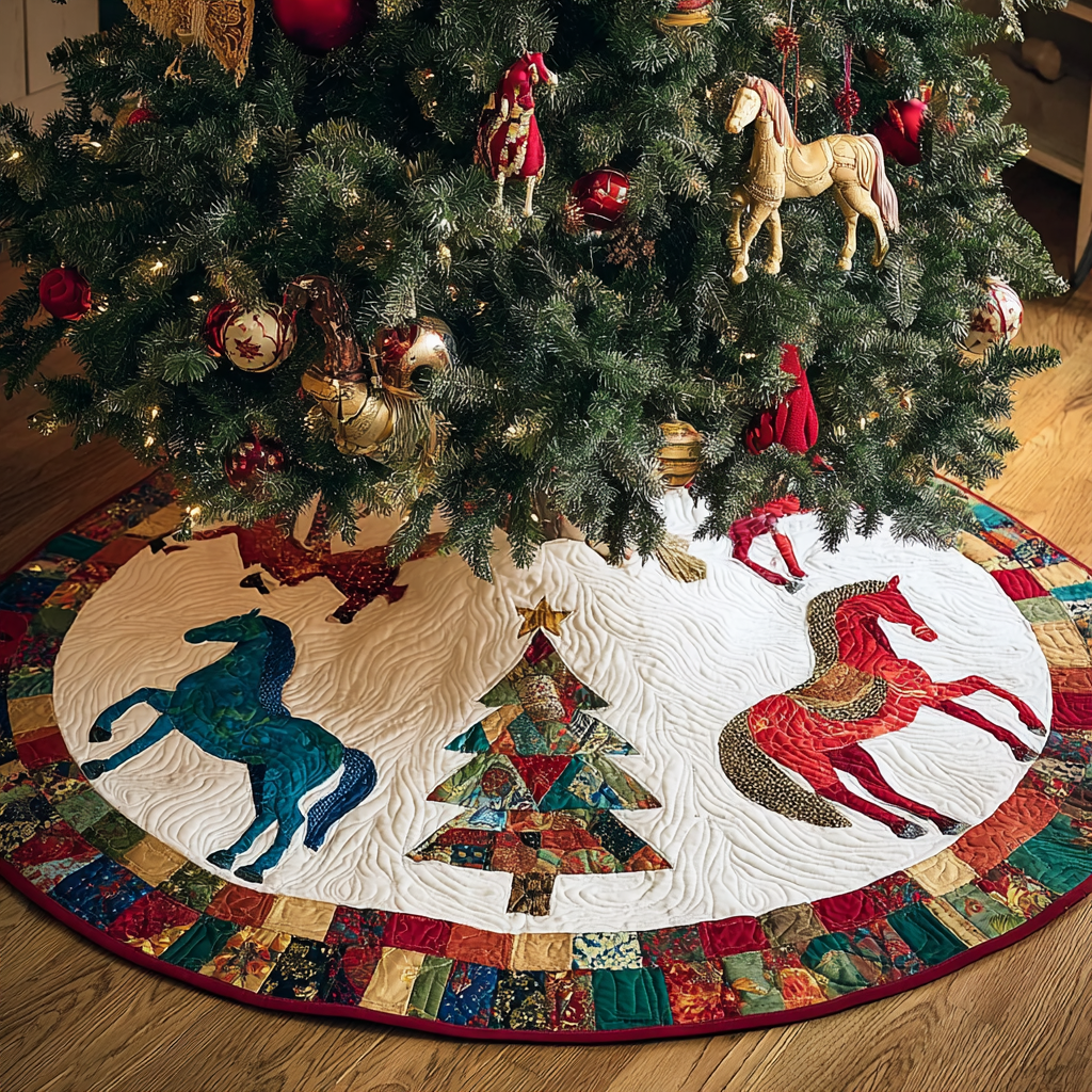 Horse Journey Christmas Quilted Tree Skirt Holiday Decor Horse Themed Winter Decor Ideas