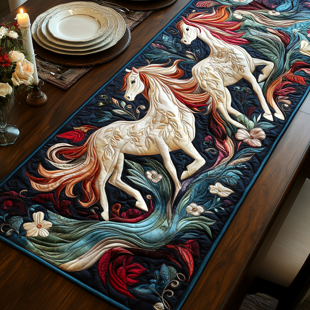 Horse Journey Quilted Table Runner Holiday Dining Table Decor Horsey Gifts For Friends