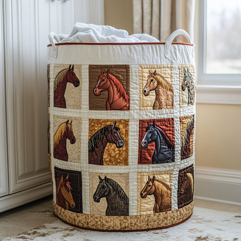 Horse Land Quilted Laundry Basket Modern Quilted Laundry Basket Gift for Stylish Homes