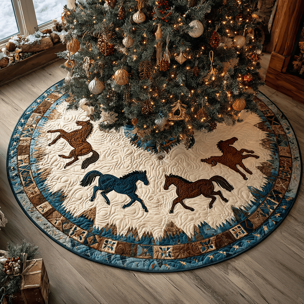 Horse Light Christmas Quilted Tree Skirt Festive Decorations Christmas Gifts For Horse Lovers