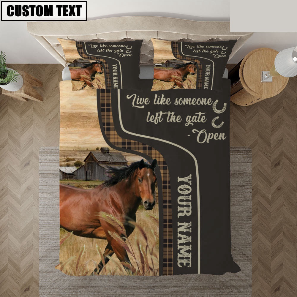Horse Like Someone Left The Gate Open Customized Name Bedding Set Anniversary Gifts For Couples