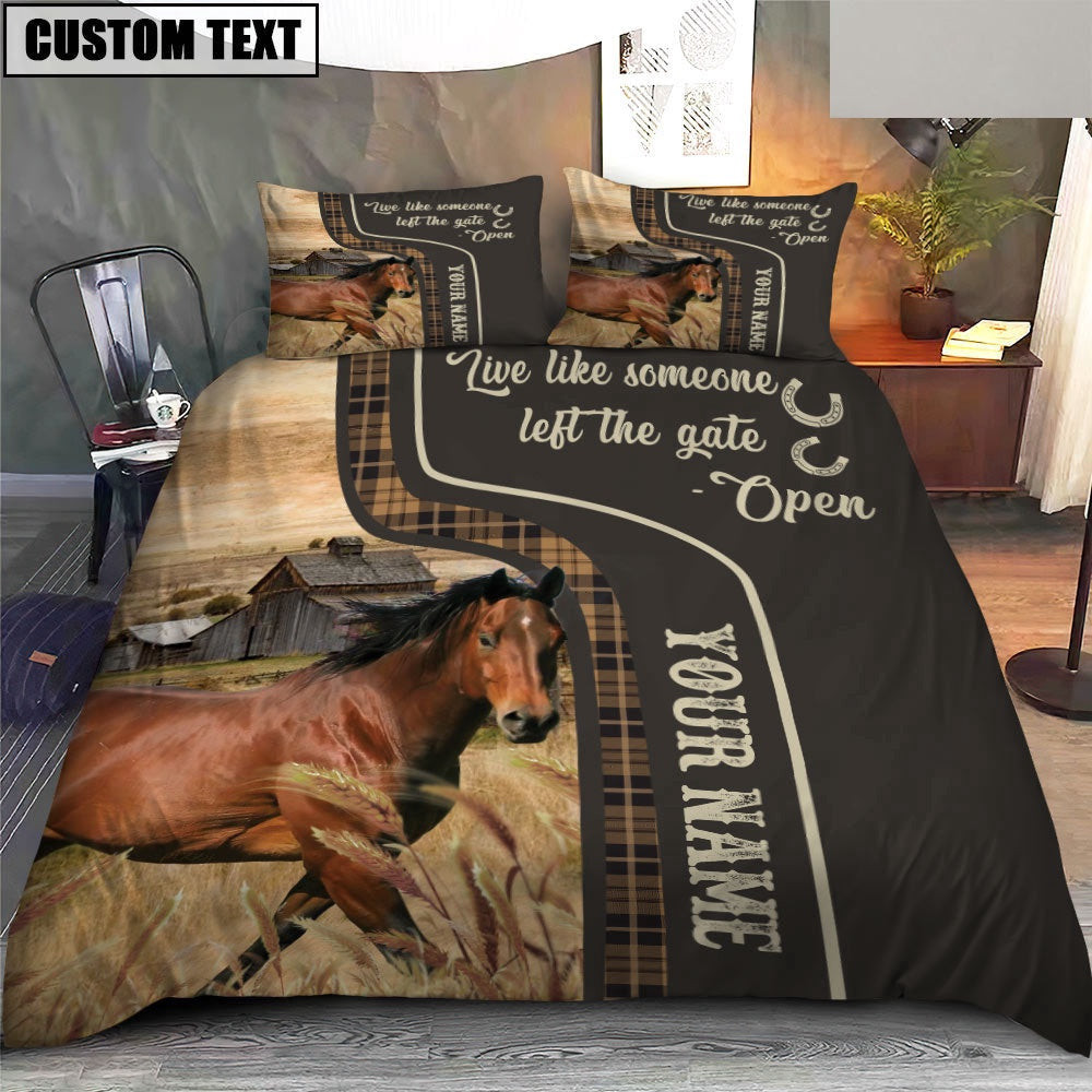 Horse Like Someone Left The Gate Open Customized Name Bedding Set Anniversary Gifts For Couples