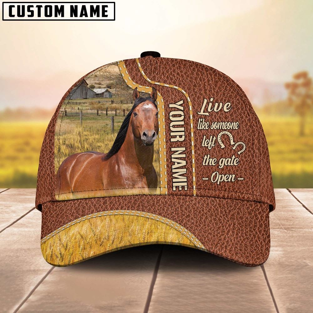 Horse Live Like Someone Customized Name Brown Leather Cap Farm Cap Farmer Baseball Cap Gift For Farmer