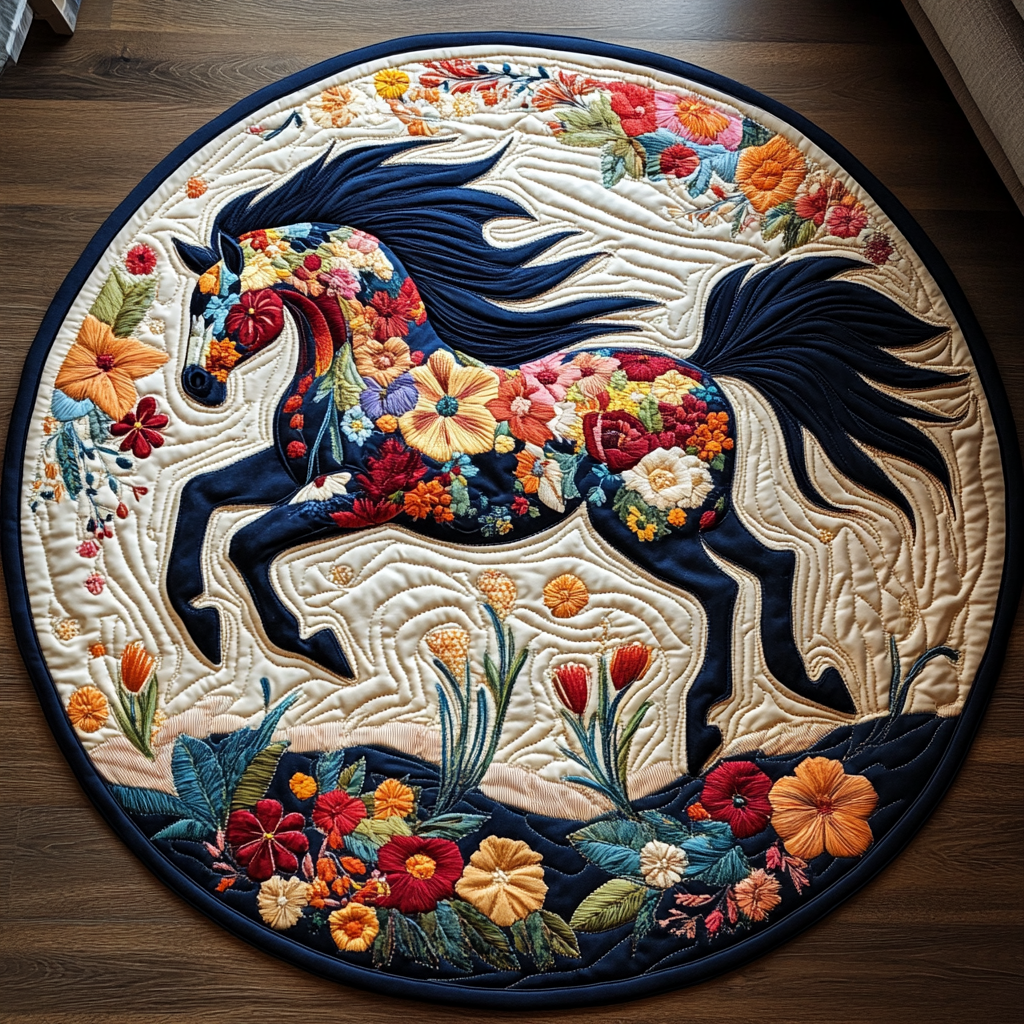 Horse Lover Floral Quilted Round Mat Christmas Entryway Decor Best Christmas Gifts For Horse Lovers