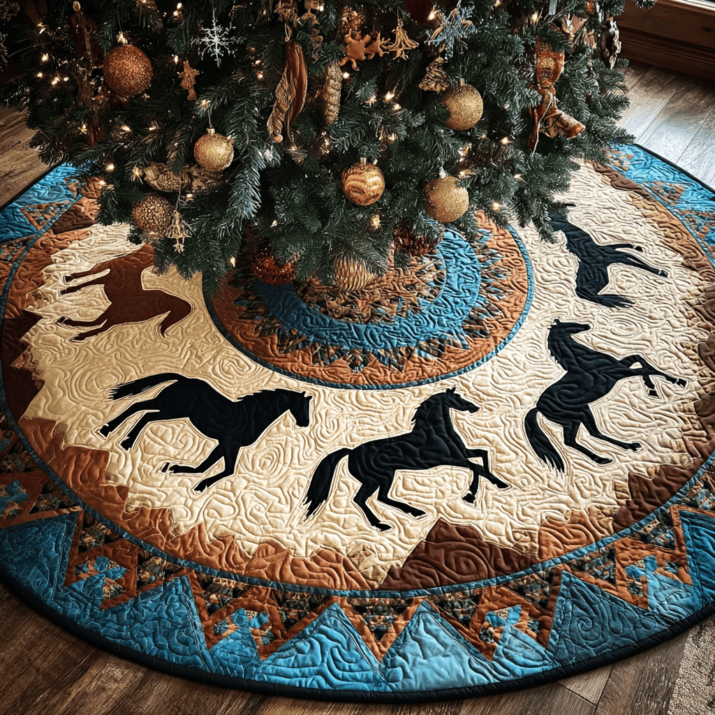 Horse Magic Christmas Quilted Tree Skirt Animal Design Horse Owner Christmas Gifts