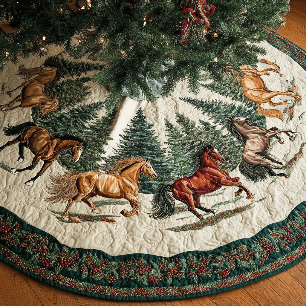 Horse Magic Christmas Quilted Tree Skirt Christmas Decor Xmas Gifts For Horse Lovers