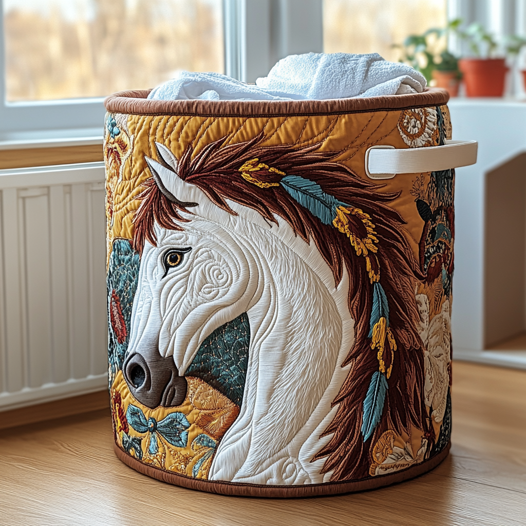 Horse Meadow Quilted Laundry Basket Perfect Birthday Gift Idea