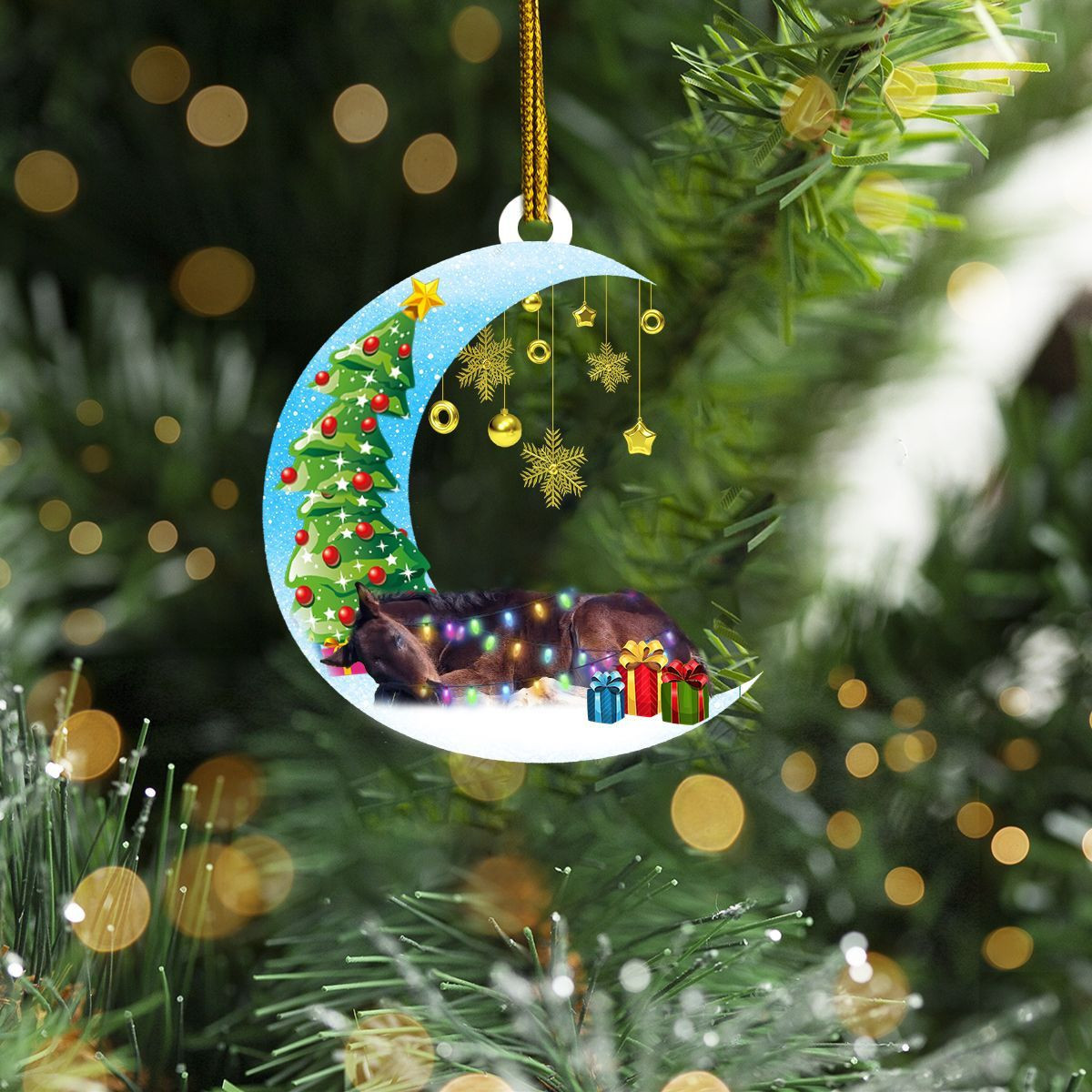 Horse On The Christmas Moon Ornament Horse Ornaments For Christmas Tree Cute Xmas Decor