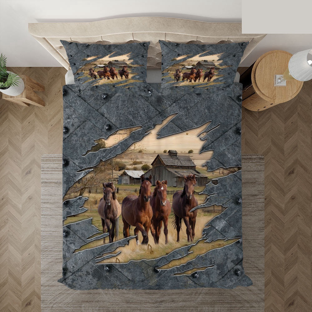 Horse On The Farm Customized Name Bedding Set Anniversary Gifts For Couples