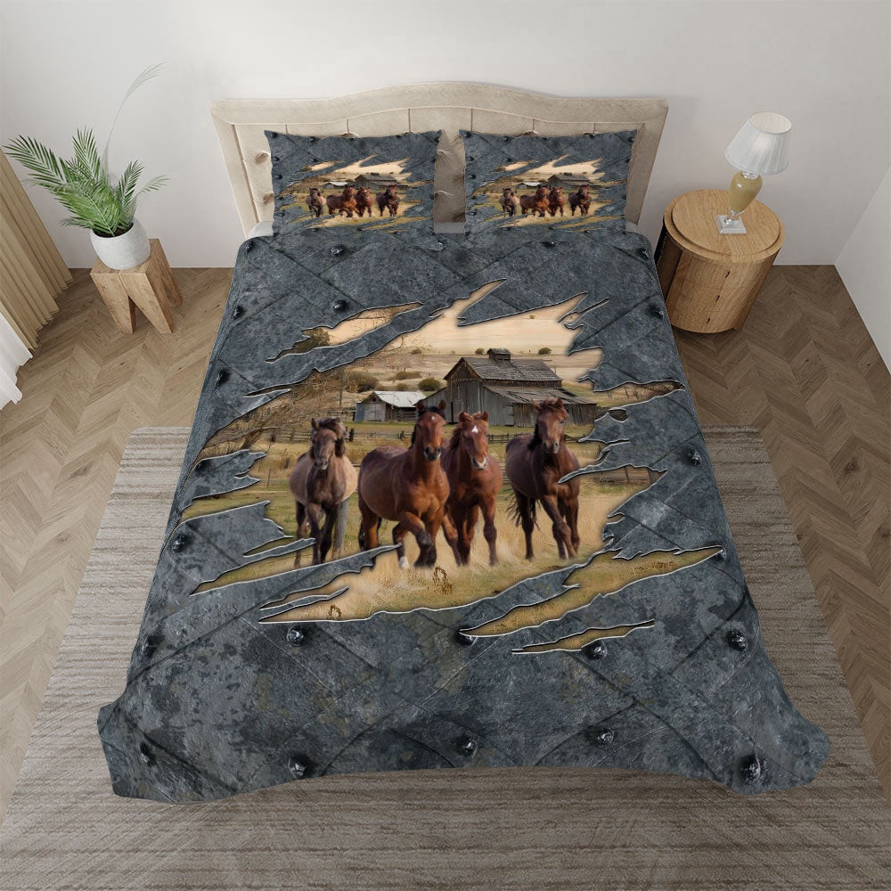 Horse On The Farm Customized Name Bedding Set Anniversary Gifts For Couples