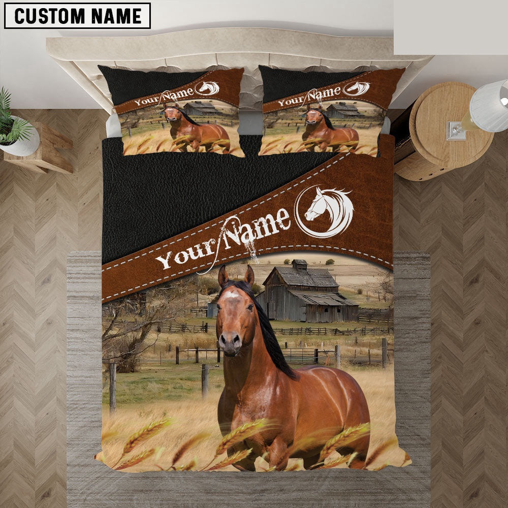Horse On The Field Customized Name Bedding Set Anniversary Gifts For Couples