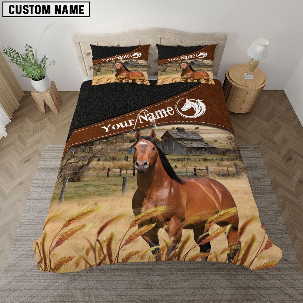 Horse On The Field Customized Name Bedding Set Anniversary Gifts For Couples