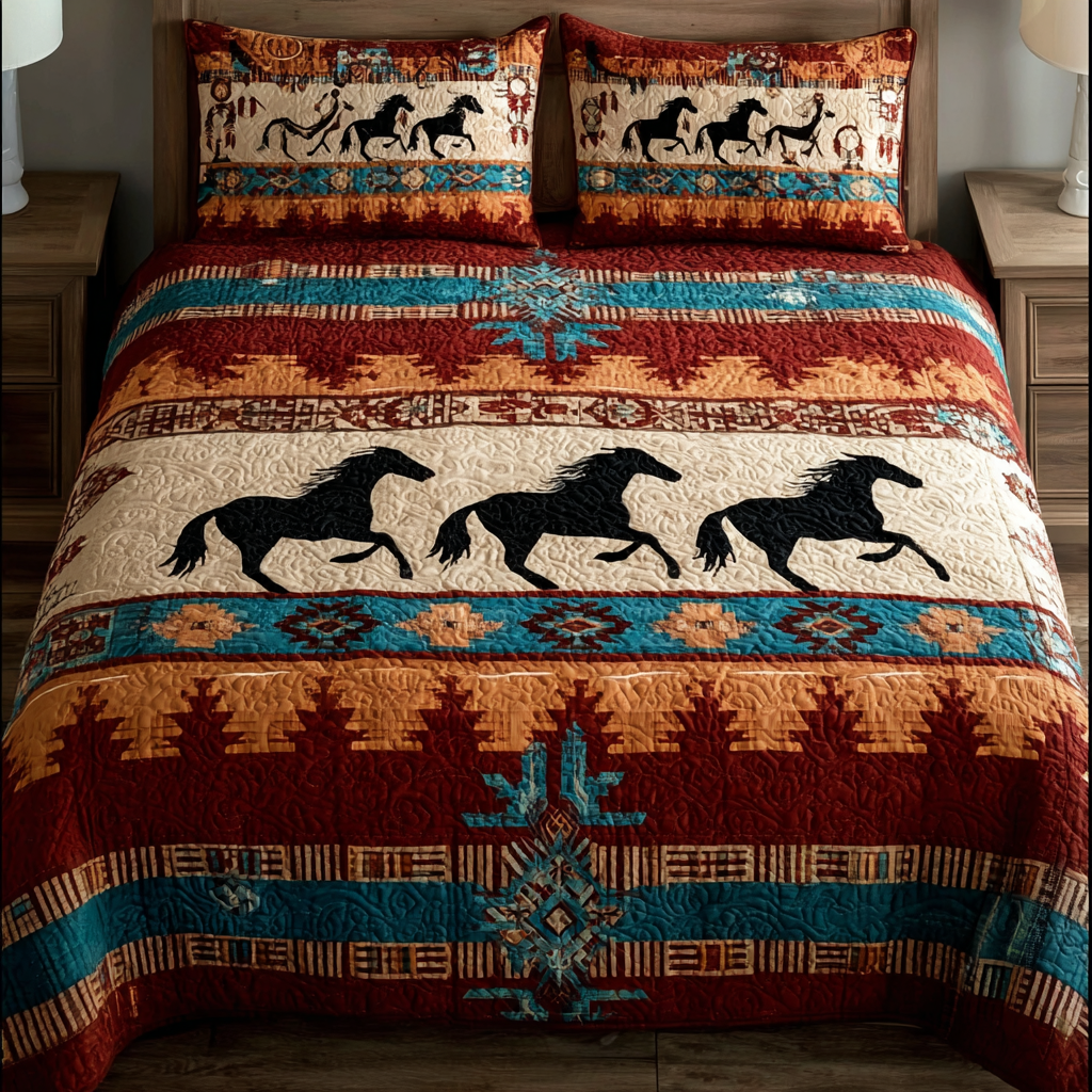 Horse Path Quilted Bedding Set Cute Room Decor Practical Gifts For Horse Owners