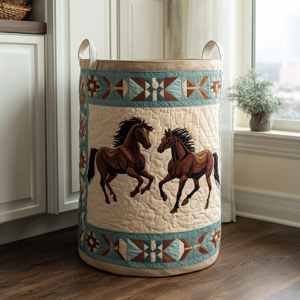 Horse Path Quilted Laundry Basket Cozy Quilted Laundry Basket Gift for New Homeowners